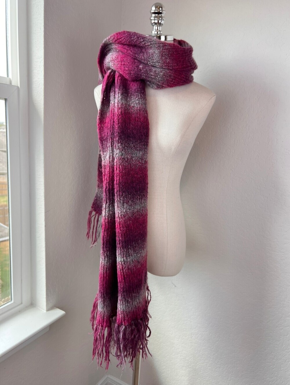 Vintage Y2K Striped Knit Purple Fringe Scarf